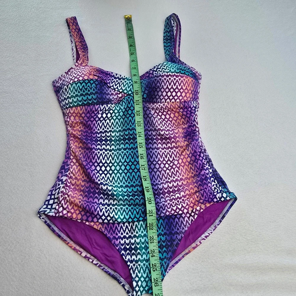 Tommy Bahama 77B Womens Purple Ombre Geometric Ruched One Piece Swimsuit‎ Size 8